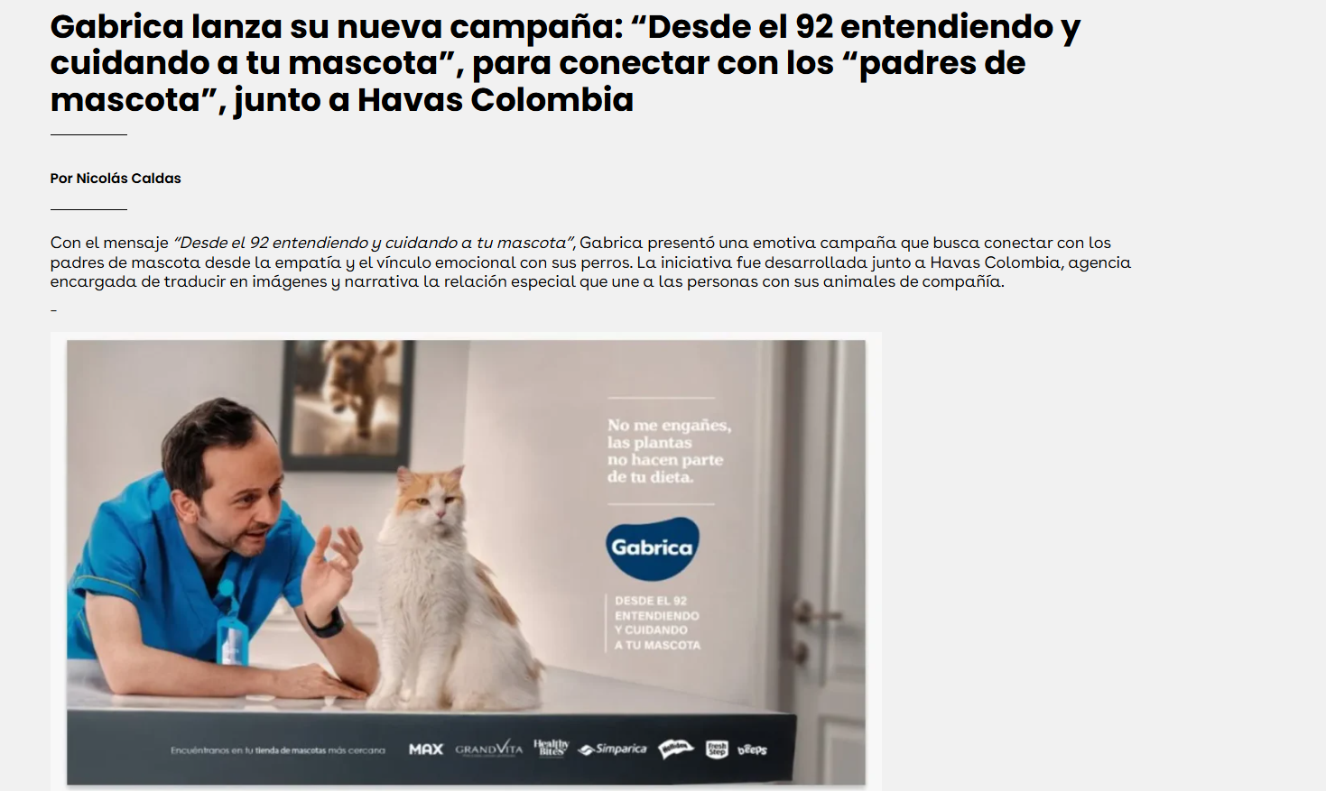 Gabrica | Gabrica lanza su nueva campaña: “Desde el 92 entendiendo y cuidando a tu mascota”, para conectar con los “padres de mascota”, junto a Havas Colombia