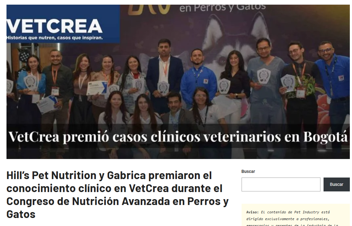 Gabrica | Hill’s Pet Nutrition y Gabrica premiaron el conocimiento clínico en VetCrea durante el Congreso de Nutrición Avanzada en Perros y Gatos